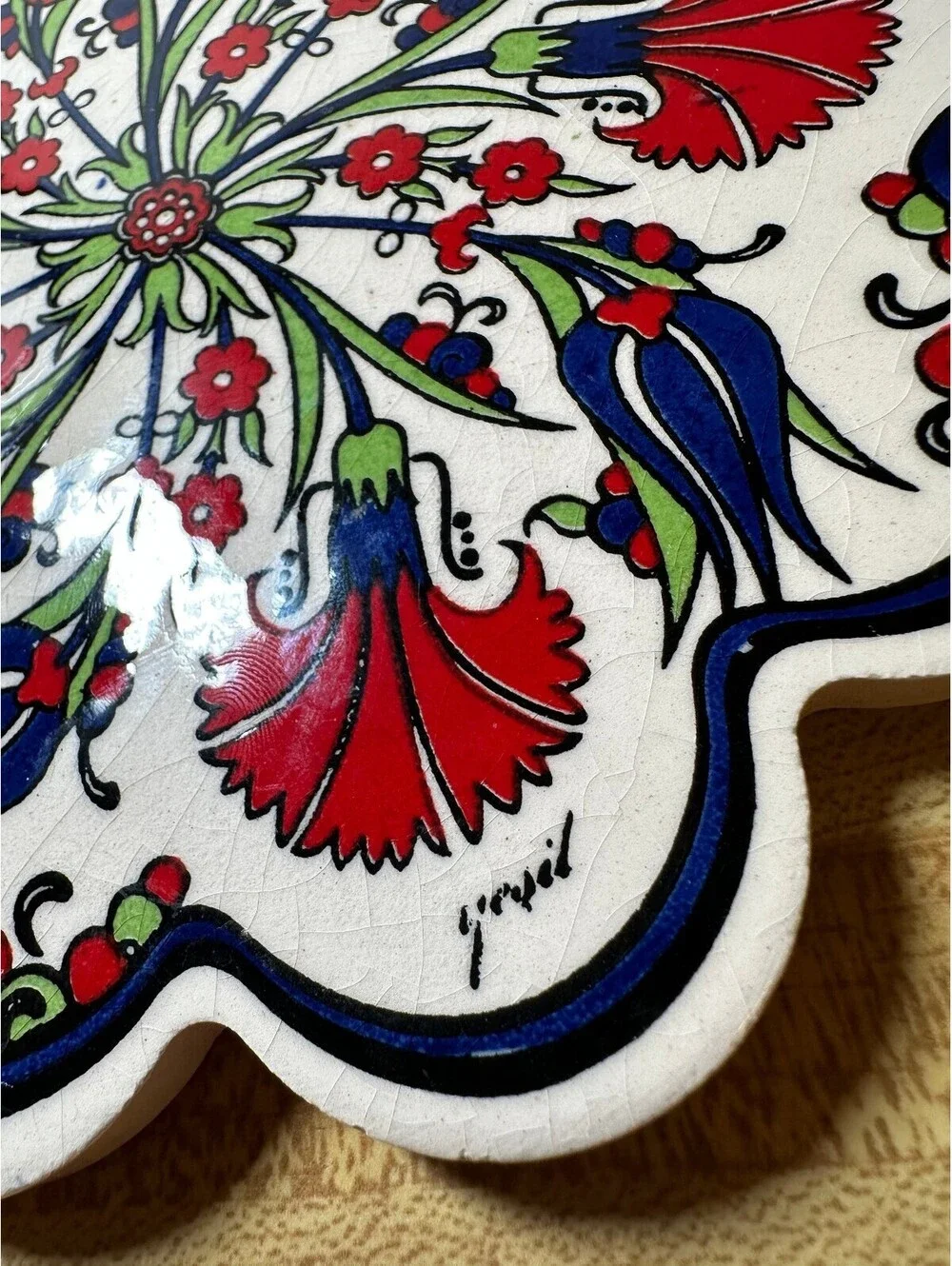 Turkish Handmade Ceramic Floral Trivet Home Decor